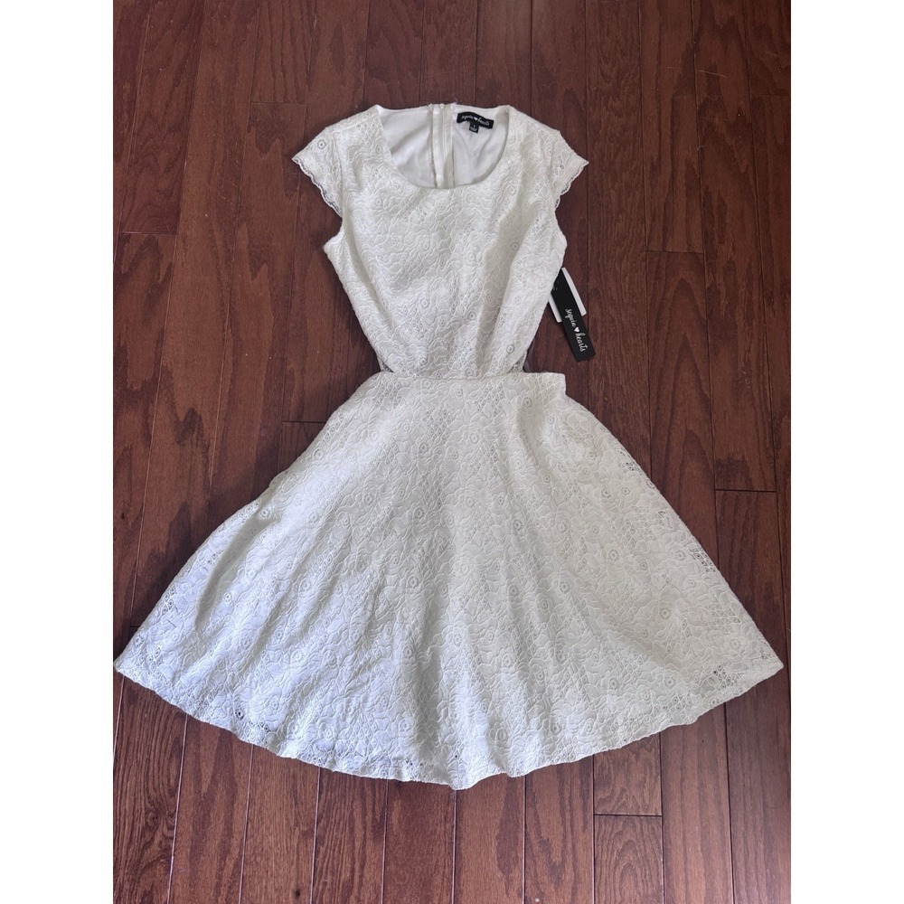Sequin Hearts Lace Fit Flare Dress Cottagecore Milkmaid Ivory Skater  Junior's 1